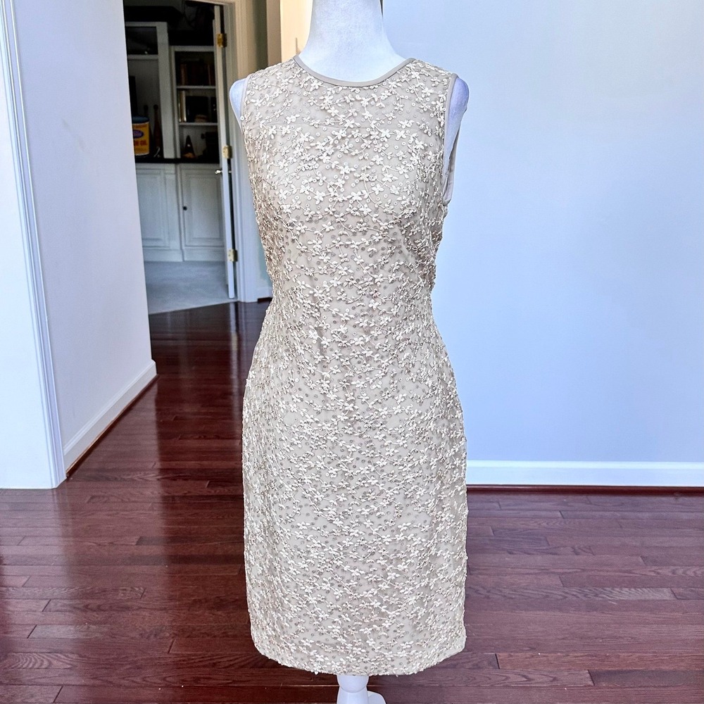 NWT Black Label Lauren Ralph Lauren Gold Sequin Embroidered Cocktail Dress